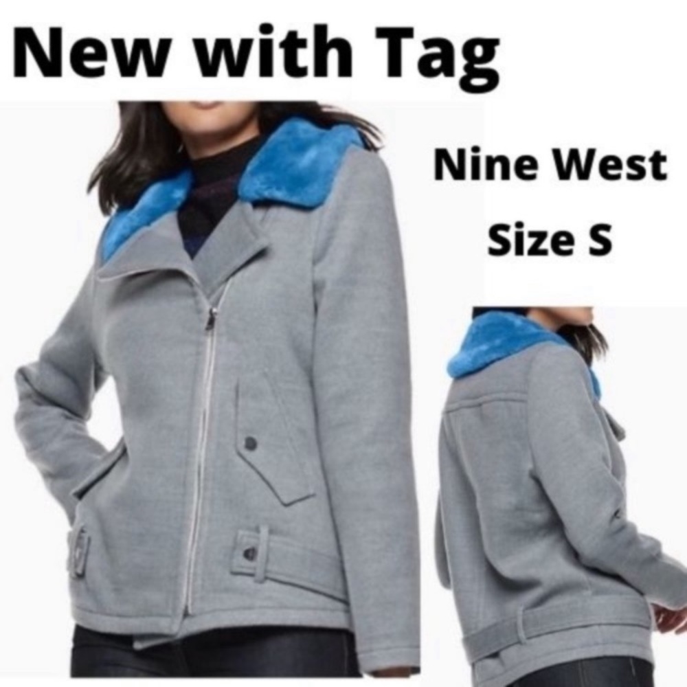 Relist 2/6/23 ❌ Nine West blue faux fur collar gray coat size S - Picture 3 of 17